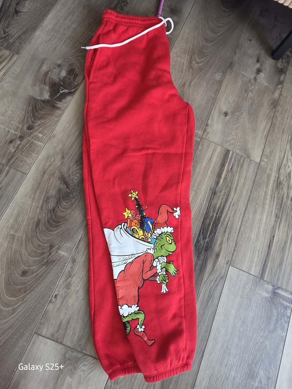 Dr. Seuss Red Grinch Fleece Sweatpants with White Logo
